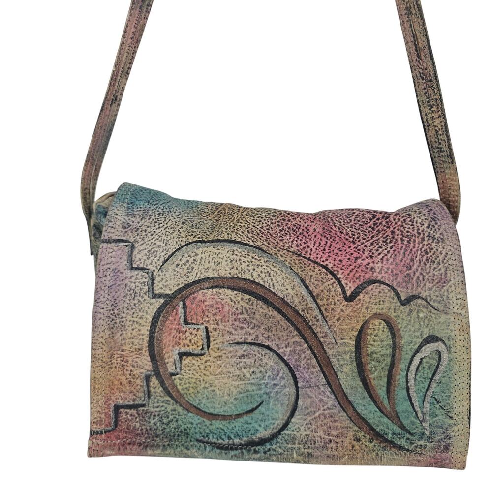 Vintage The Animal Boho Rainbow Graffiti Handpainted Leather Shoulder Bag Purse